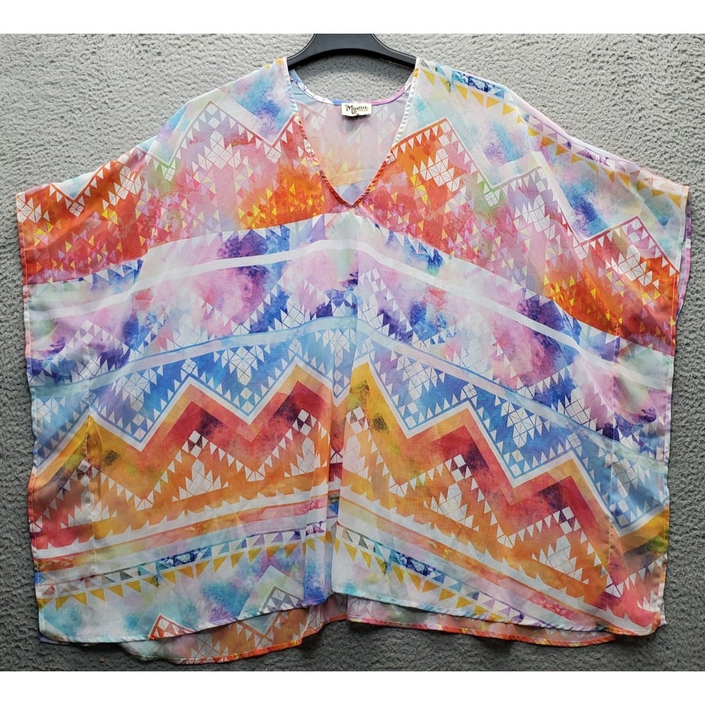 Show Me Your Mumu Poncho Top Womens Medium Multicolor Geometric V-Neck Pullover